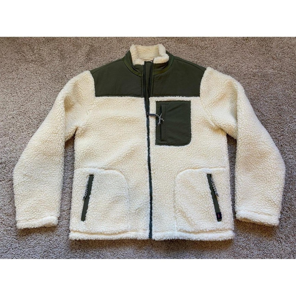 Faherty Sherpa Fleece Jacket Renegade Medium Cream Green Full Zip Golf s51